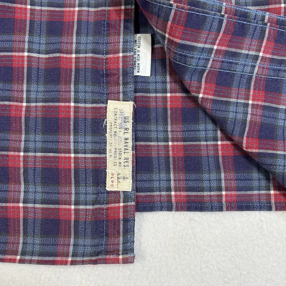 Polo Ralph Lauren Shirt Men XXL Plaid Naval Reserve‎ Vented Long Sleeve Shirt
